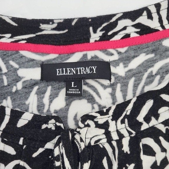 Ellen Tracy Womens Large Pullover Buttonhole Black White Roses Gently Used - Picture 2 of 9